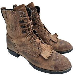 Ariat Boots Womens Size 8.5 B Brown Leather Distressed Ankle Riding Fringe 33825